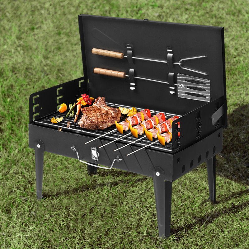 3"Hx11"W Portable Square Charcoal Grill Black for Outdoor, Garden