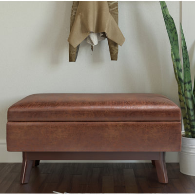 Owen 36"W Small Upholstered Storage Ottoman with Lift Top and Solid Wood Legs