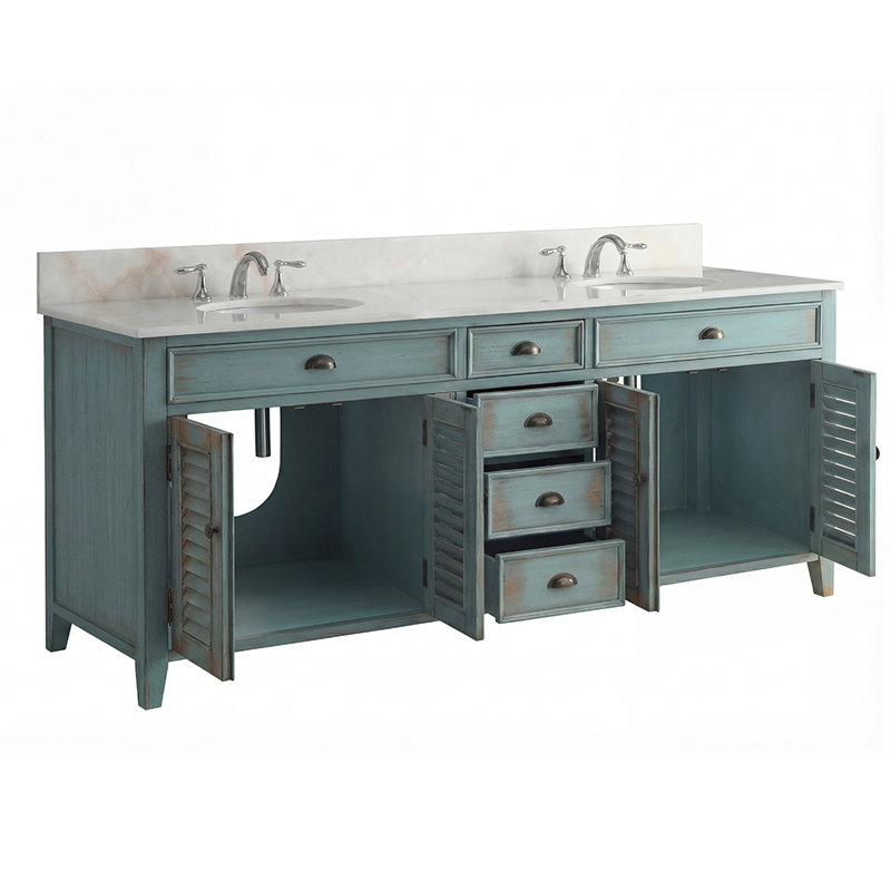 60" inch Benton Collection Abbeville Double Sink Vanity Model, Distressed Blue
