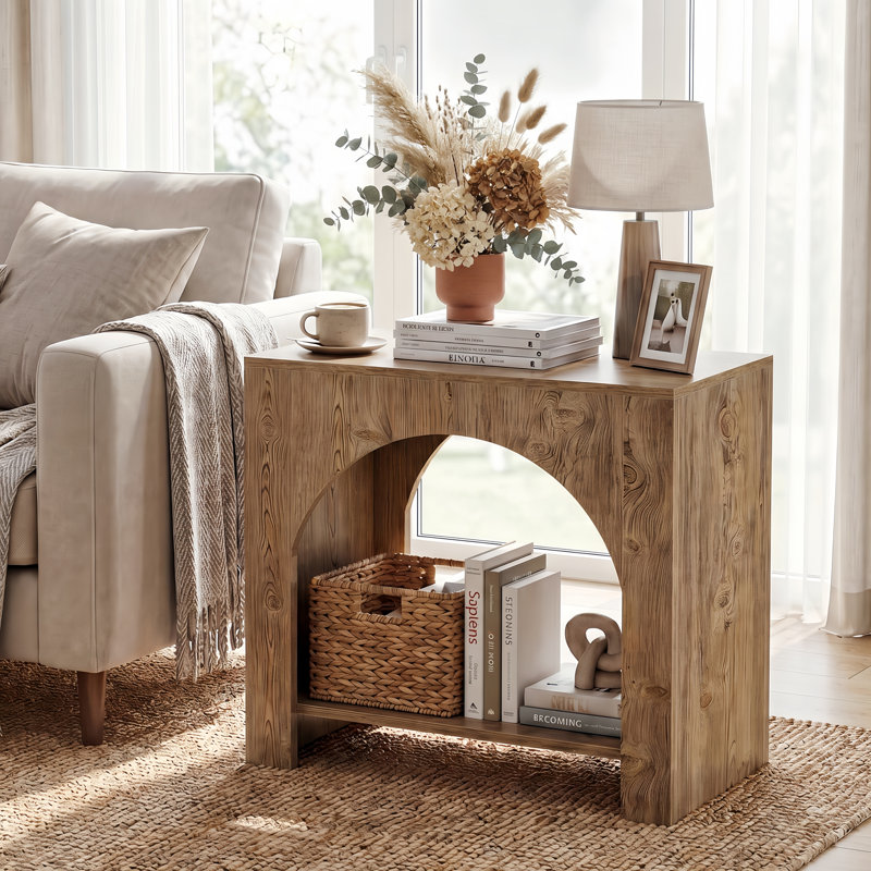 Table de bout 27,56 "en arche de style campagnard, table d'appoint moderne avec tablette de rangement ouverte pour le salon, ensemble de 2