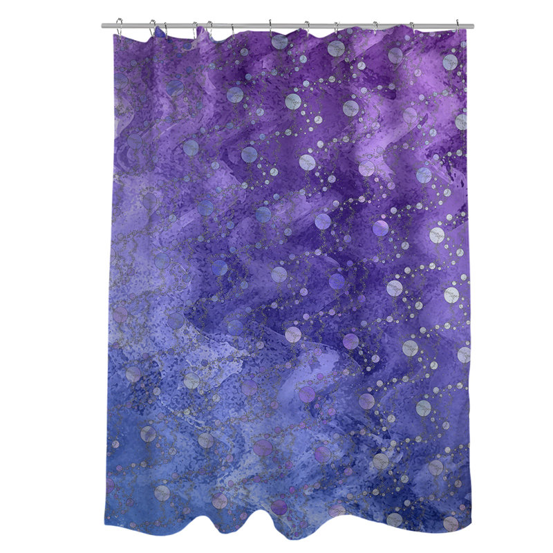 Rideau simple en planètes et étoiles, Bleu / dégradé mauve