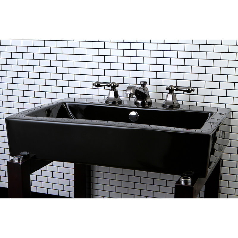 Kingston Brass Water Onyx Two-Handle 3-Hole Deck Mount Widespread Bathroom Faucet with Brass Pop-Up Drain, Black Nickel
