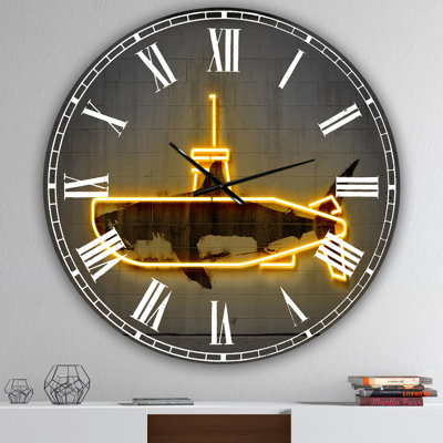 Horloge murale moderne surdimensionnée jaune sous-marin