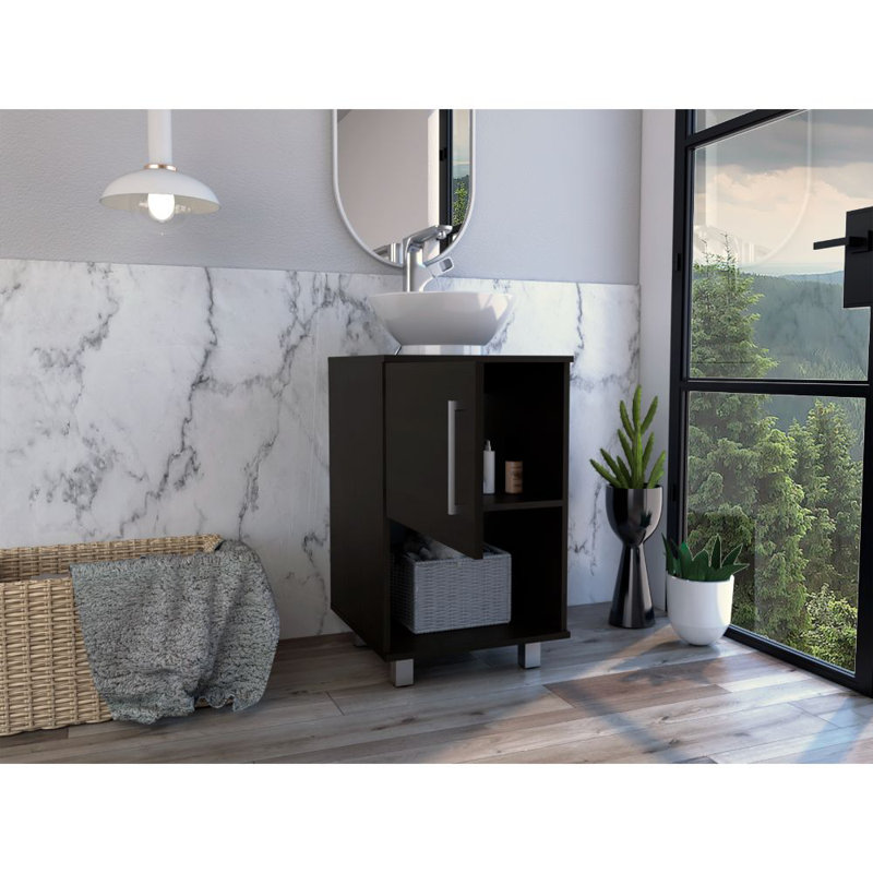 Kheng 18-inch Single Bathroom Vanity with Open Shelf and Single Door Cabinet, Black Wenge