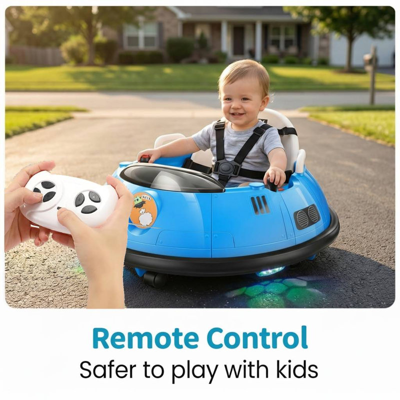 12 Volt Baby Bumper Car Battery Powered Ride-on Toy with Remote Control, Blue