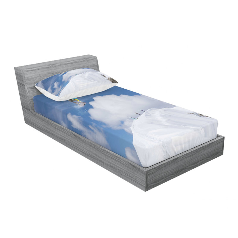 Microfiber Sheet Set, Twin XL Sheet Set with Fitted Sheet, Flying Snowboarder on the Cloudy Sky