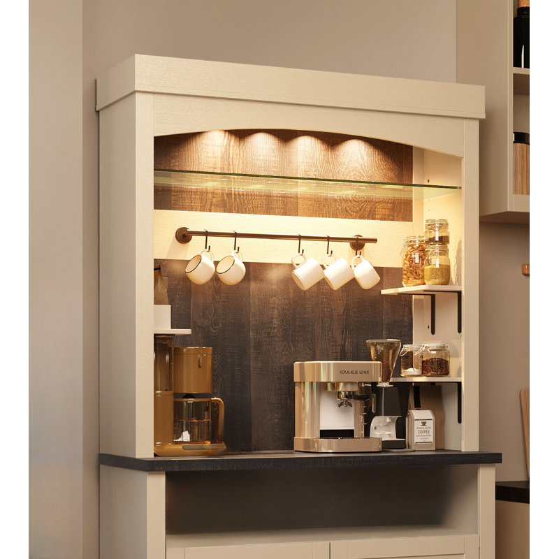 Armoire à café avec rangement, armoire à café 72 po avec DEL
