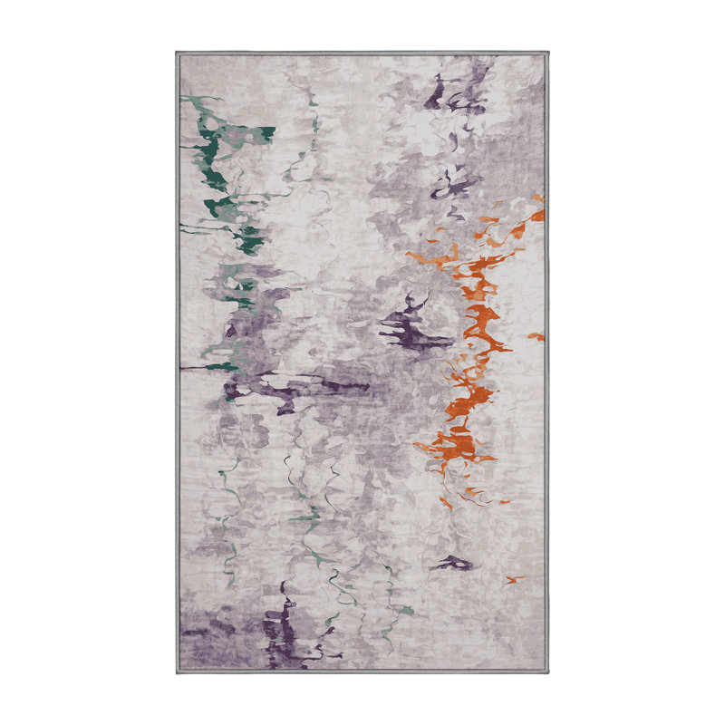 Machine Washable Gray Area Rug, Rectangle 6' x 9'