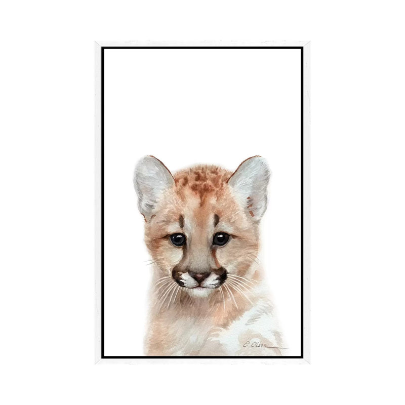 Baby Mountain Lion - Painting on Canvas, White Framed, 66.04cm H x 45.72cm W x 3.81cm D