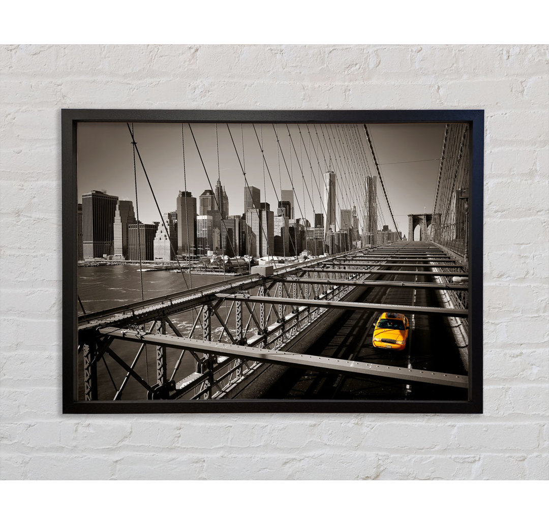 Brooklyn Bridge Yellow Cab Leaving NYC - Einzelner Bilderrahmen Kunstdrucke auf Leinwand