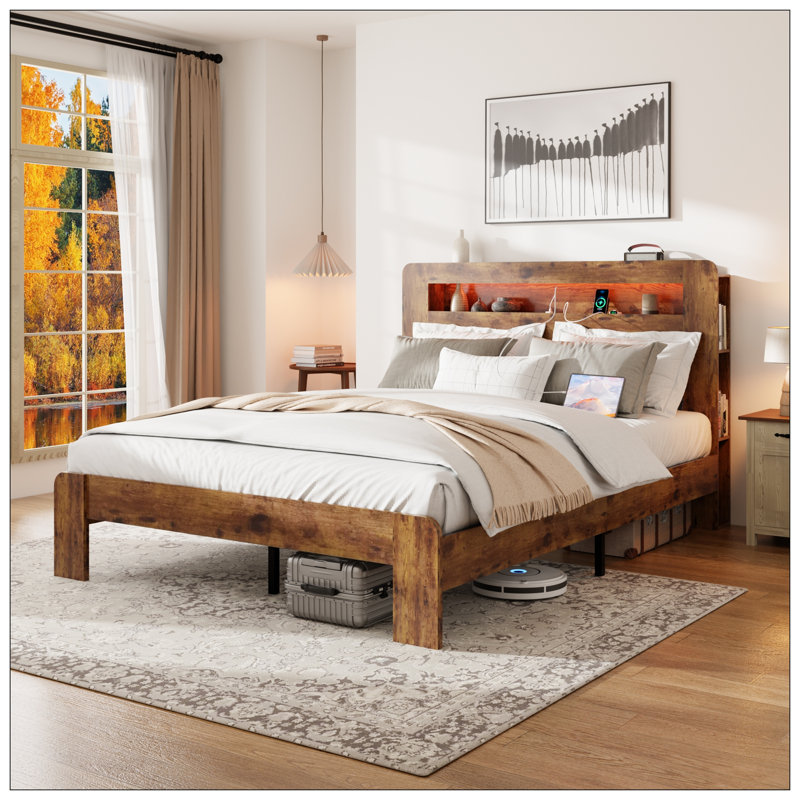 Lit pour chambre à coucher, Double, Brun foncé