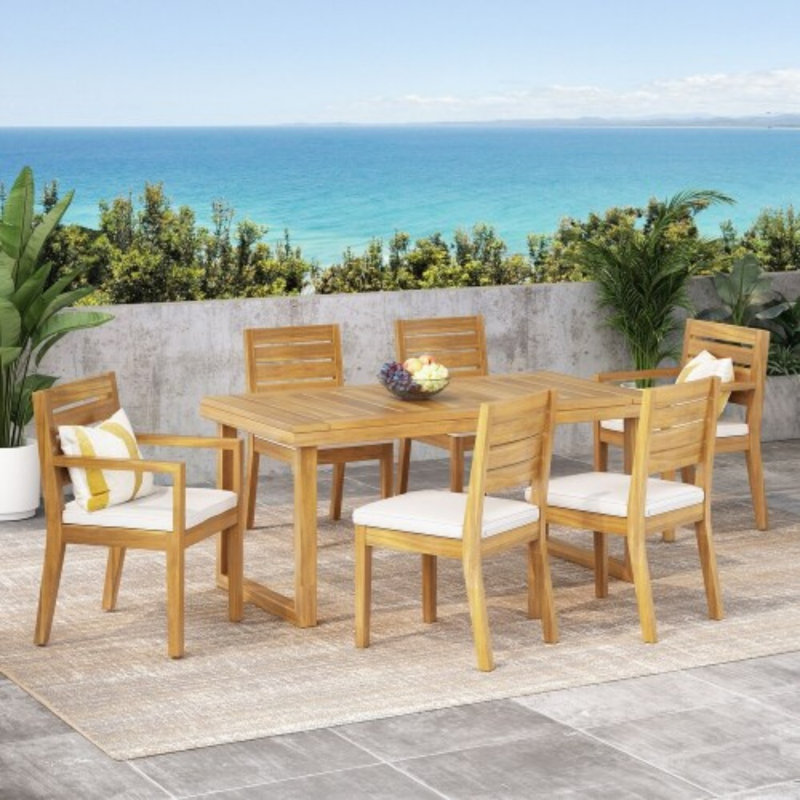 Ensemble repas d'extérieur en bois d'acacia 6 places, Naturel clair