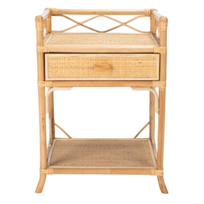 Elegant Boan Coastal Nightstand – 18.5'' W Wicker and Wood Bedside Table with Drawer & Chic Design