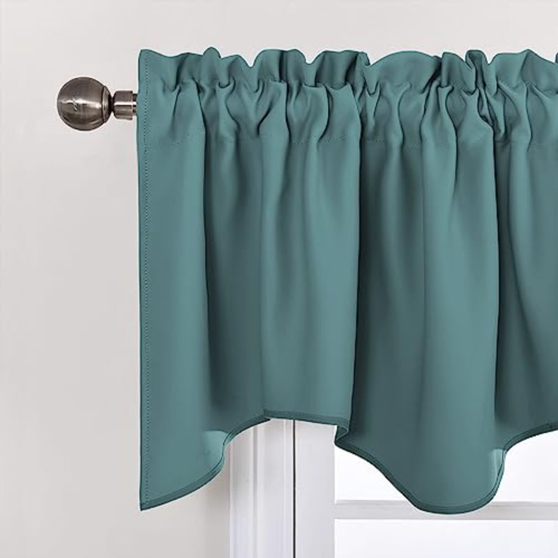 Scalloped Window Valances For Kitchen - Home Decoration Thermal Insulated 52 Inches By 18 Inches Rod Pocket Blackout Valance Window Treatment Curtains Drapes For Bedroom, 4 Panels