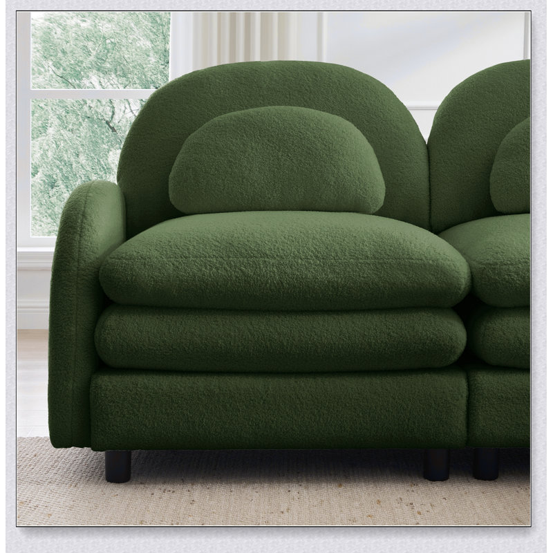 Canapé deux places modulable 2 places en tissu Teddy doux comme un nuage, dossier et accoudoirs incurvés avec coussins lombaires, coussin double couche