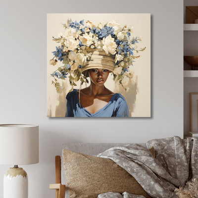 «African Woman Floral Portrait Beauty», art mural tribal africain