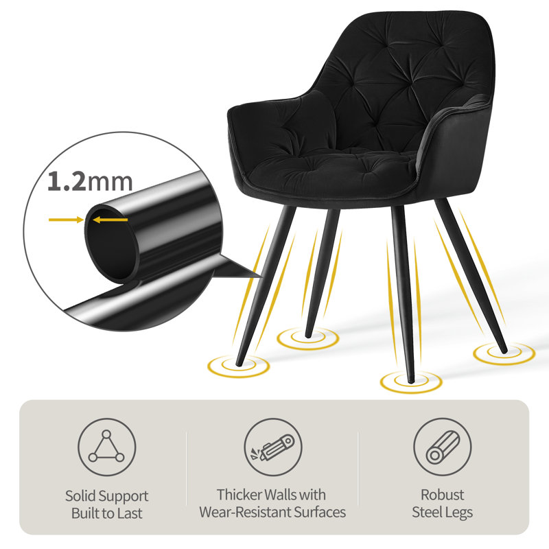 Nolen Upholstered Velvet Dining Chair with Arm, Black