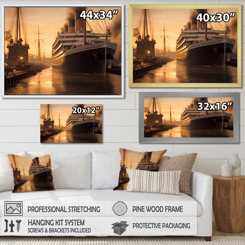 Photographie rétro de RMS Titanic I, reproduction d'art sur toile, H 34 po x l 44 po x P 1,5 po, Cadre photo noir simple
