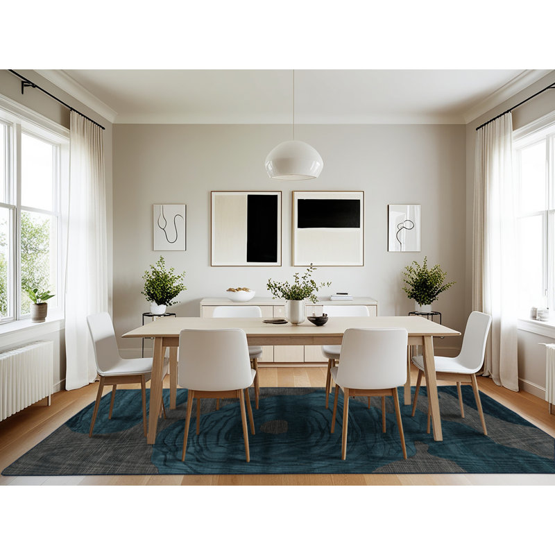 Machine Washable Abstract Blue Area Rug, Rectangle 7' x 10'