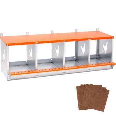 Boîte de nidification murale à 4 compartiments en acier galvanisé orange pour et canards, avec coussin en fibre de noix de coco naturelle, ventilation, installation facile, nettoyage facile