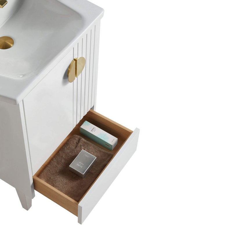 Ensemble de meuble-lavabo simple 20 po Saimah, Blanc mat, Laiton satiné
