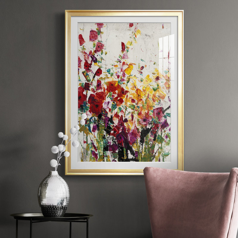 «Wildflowers Blooming I», reproduction encadrée de qualité supérieure - prête à être accrochée, Cadre doré