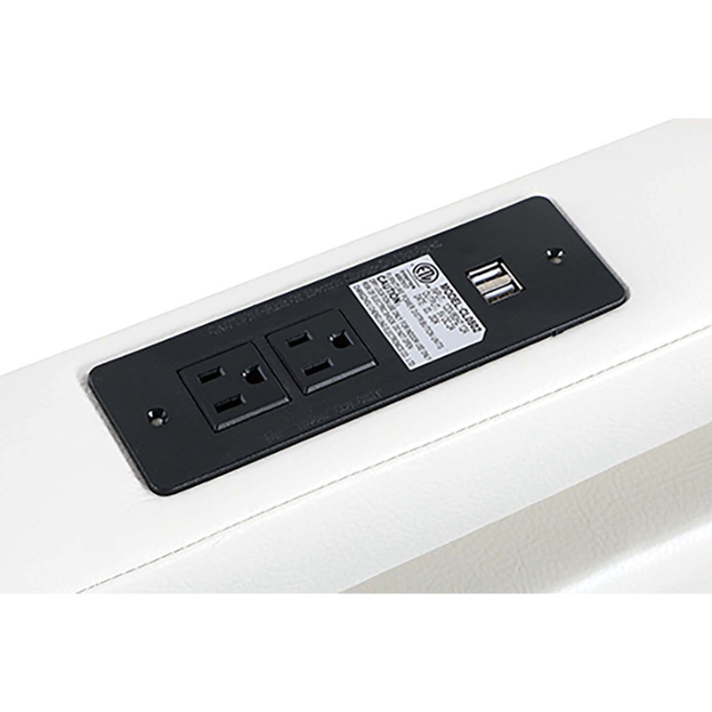 Modern Style Queen Size Bed LED Lights Charging Port Button Tufted Metal Legs White Finish Bedroom Furniture