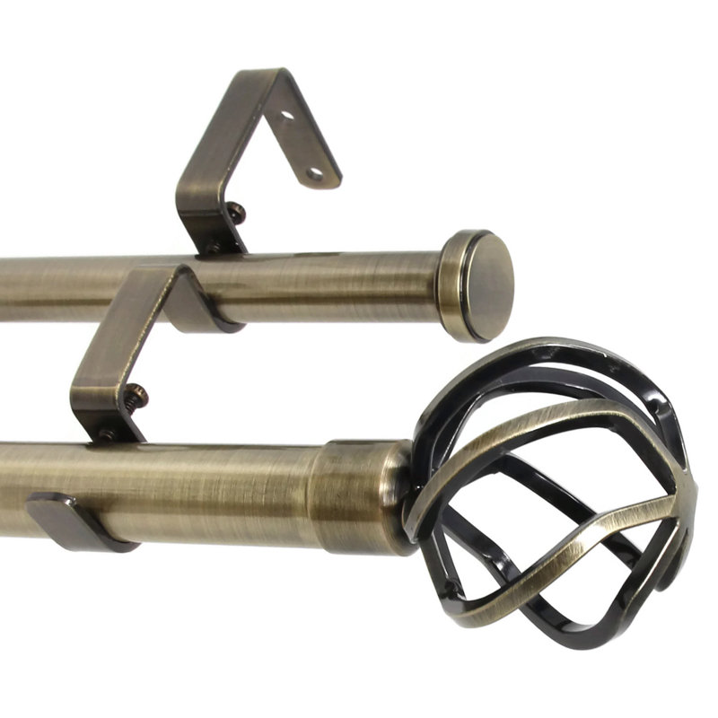 Tringle à rideaux double pour fenêtre Courville, H 1 po x l 48 po x P 1 po, Laiton antique