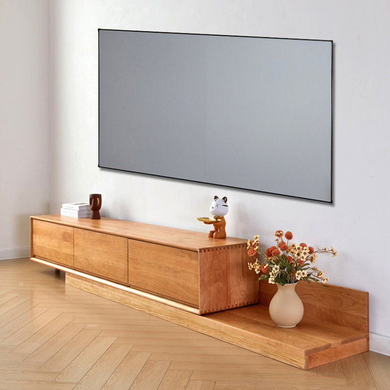Expandable Cherry Wood TV Stand, 16.14"H x 94.48"L x 15.75"W