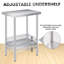 Stainless Steel Prep Table, 61 x 30.5 cm, with Adjustable Undershelf, Commercial Heavy Duty Table with Adjustable Under Shelf for Outdoor Use,Restaurants,Hotels,Works