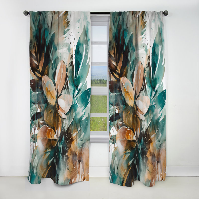 Rideau occultant géométrique vert et brun Visions In Boho II - Boho Feather, L 52 po x L 90 po