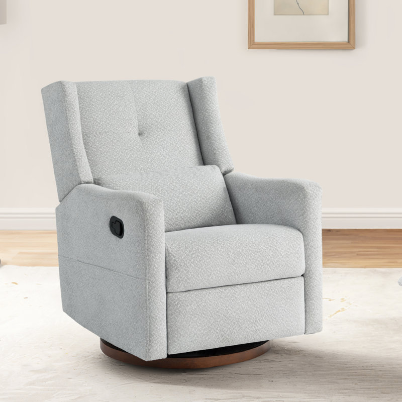 Drenna Tufted Upholstery Manual Swivel Glider Recliner, Gray Chenille