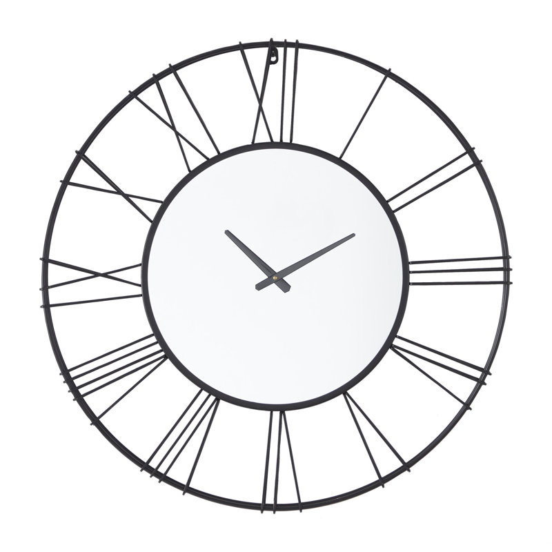 Horloge murale décorative en métal avec miroir central, Noir