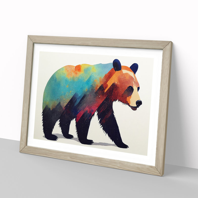 Watercolour Bear Vol.2 Abstract - Framed Print, Oak Framed, 46cm H x 64cm W x 2cm D