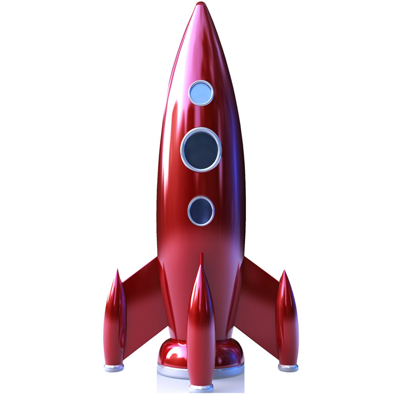 Figurine en carton rétro rétro fusée rouge des années 1960
