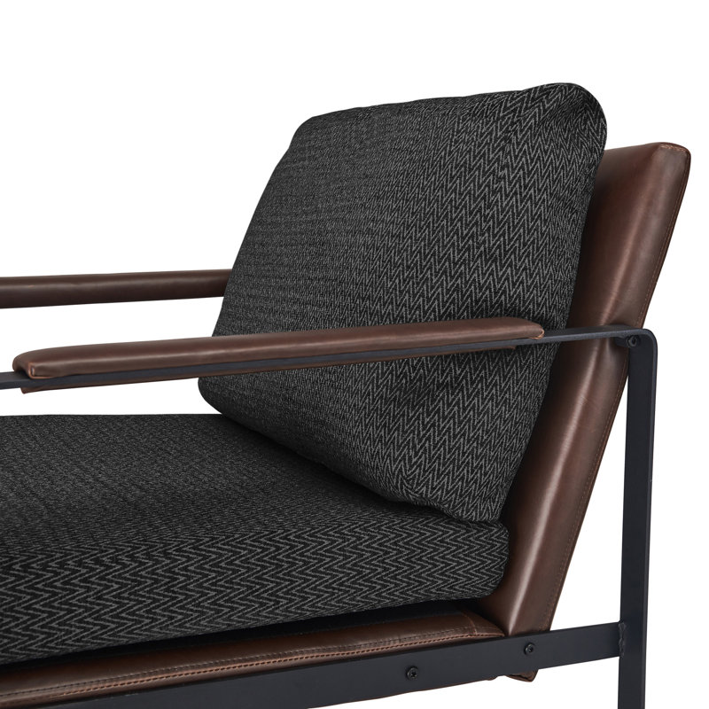 Finch Everett Faux Leather Accent Chair, Square Metal Frame, Removable Covers, Medium-Soft Cushions