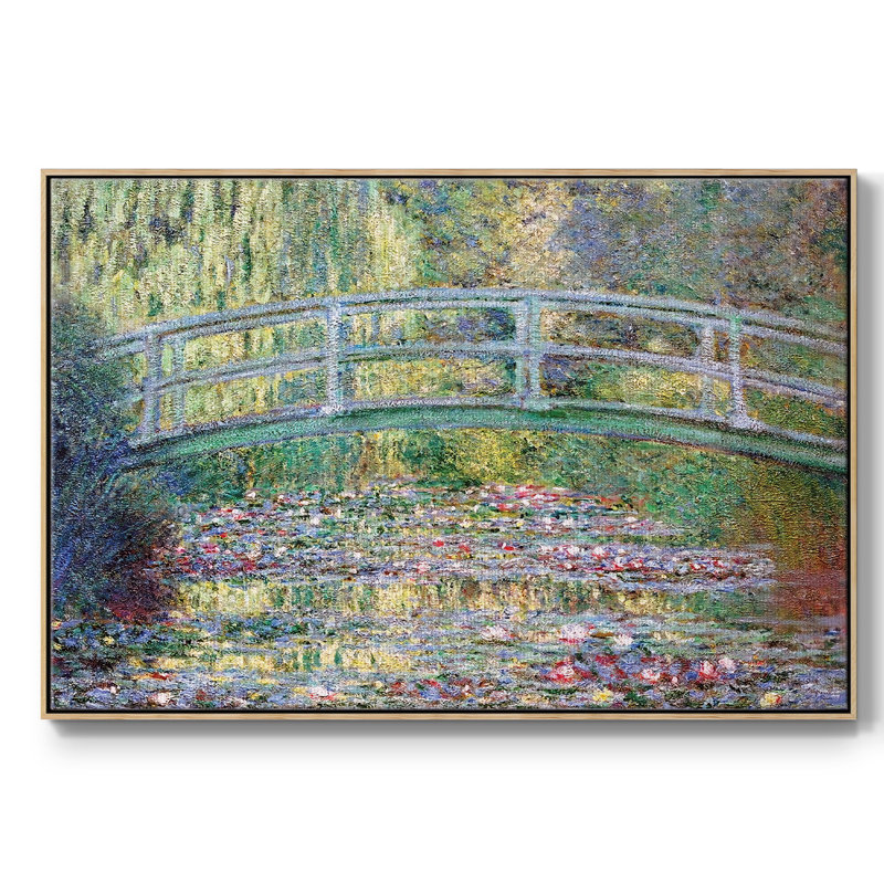 Le pont japonais (l'eau encadrée sur toile), H 17 po x l 25 po x P 2 po, Naturel