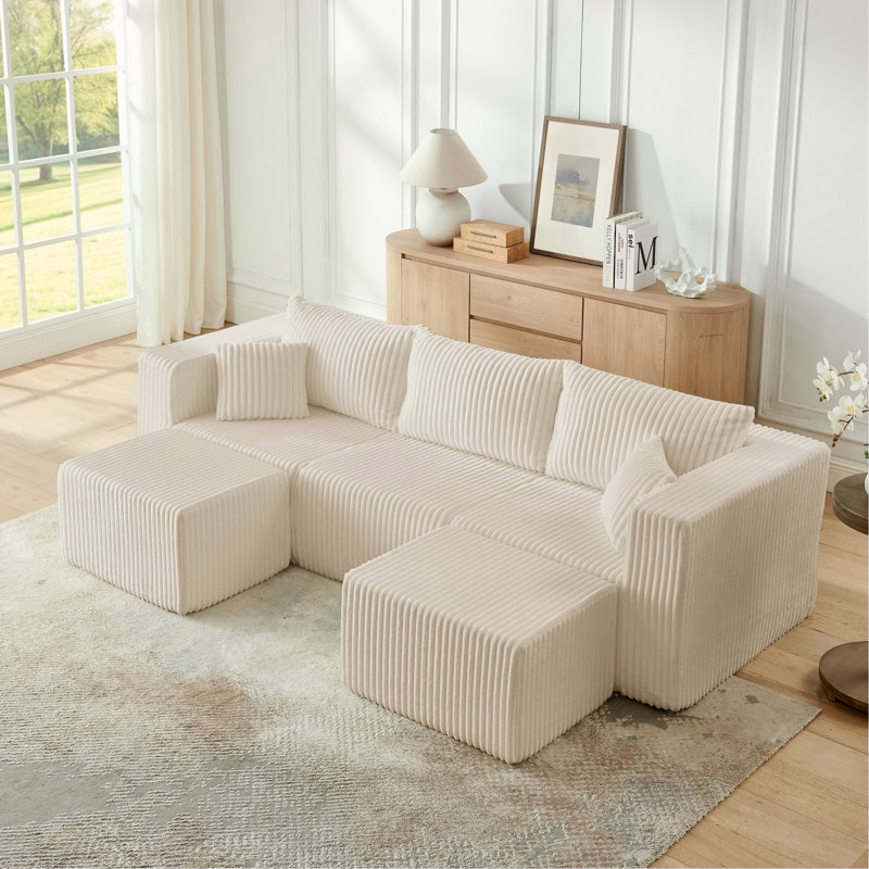 Canapé modulaire compact en velours côtelé compact avec un style minimaliste moderne, Beige