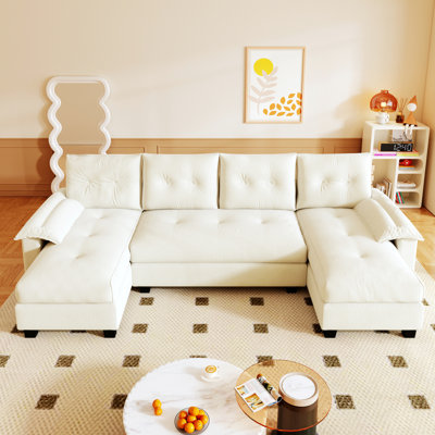Contemporary Indoor Sofa, 104.7 Inch U-Shaped Sleeper Sofa With Pull Out Bed, 2-In-1 Convertible Couch With Removable Armrests And USB Ports, Oversized Sectional For Living Room