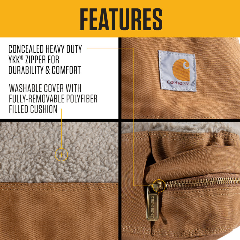 Lit pour animal de compagnie en toile durable Carhartt, lit pour chien ferme résistant à l'eau, brun Carhartt (plateau en sherpa), grand