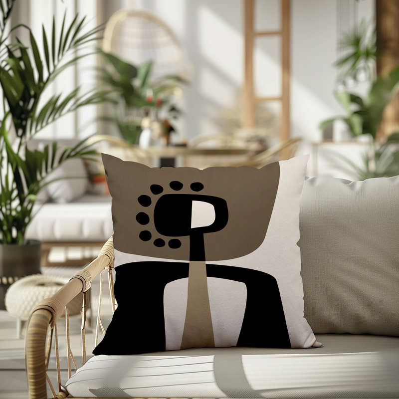 Oreiller carré réversible intérieur / extérieur Tobe Minimalist, H 15 po x l 15 po, Beige / noir / blanc cassé