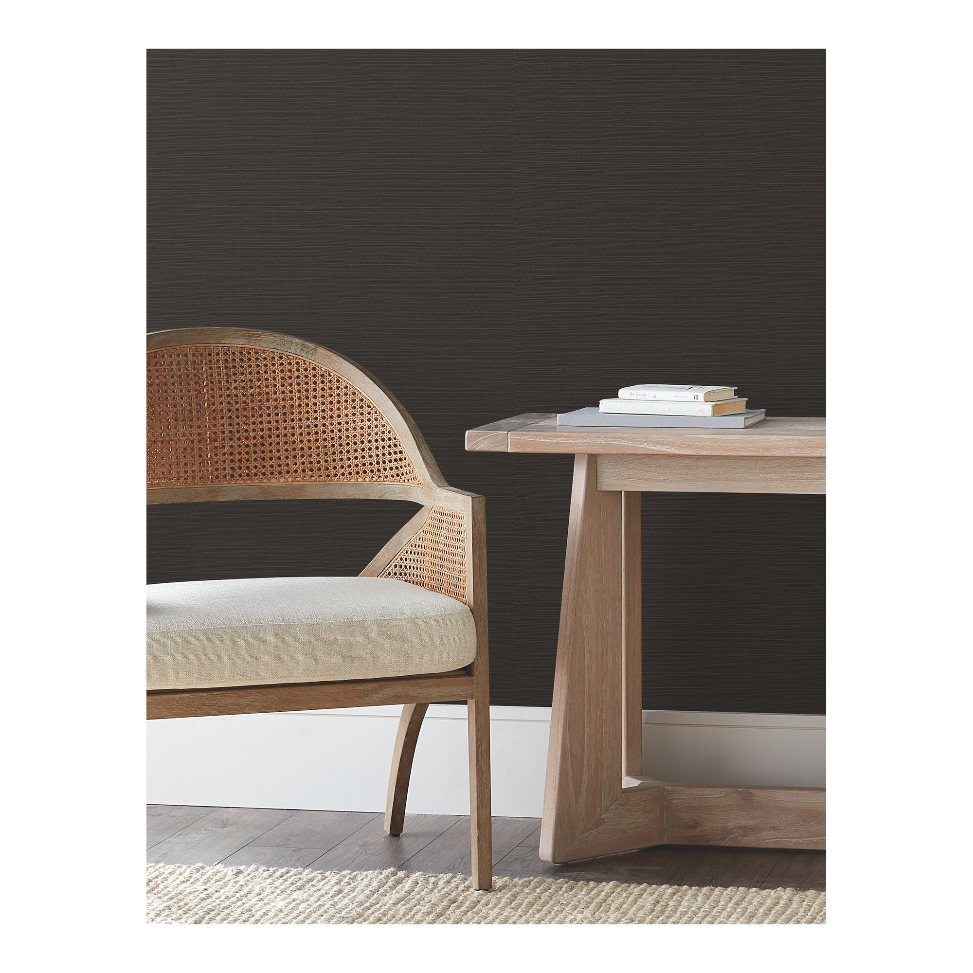 Natural Sisal Peel and Stick Grasscloth Wallpaper, Black