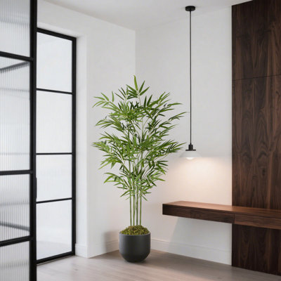 Artificial Bamboo Plant in Pot, 4ft/5ft/6ft Tall Faux Indoor Tree, Realistic Green Leaves, Maintenance-Free Home & Office Décor