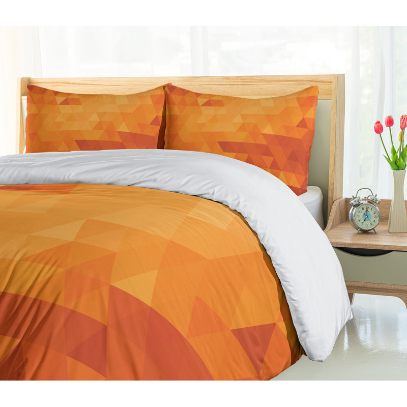 Burnt Orange Geometric Triangle Mosaic Queen Duvet Cover Set