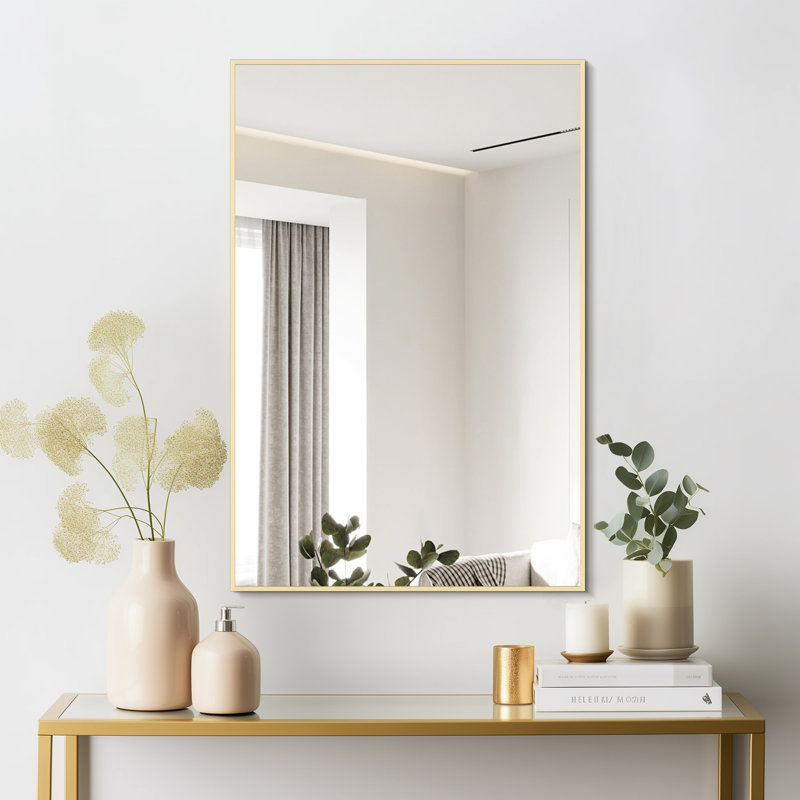 Elegant Aluminum Framed Rectangle Mirror for Bathroom,Bedroom, Gold, 36" x 24"
