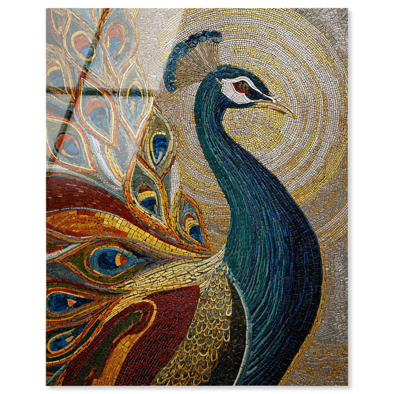 «Peacock Mosaic II», reproduction murale en acrylique boho dorée par Art Remedy, prête à être suspendue, 20 x 24
