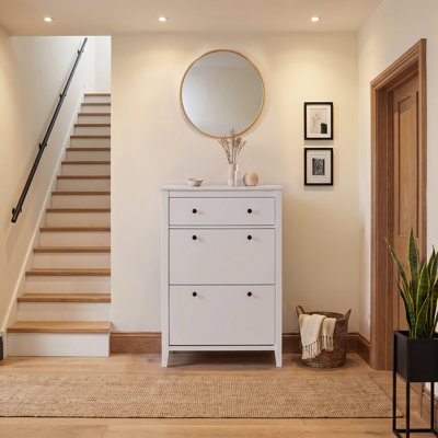 Wooden 12 Pair Flip Down Shoe Storage