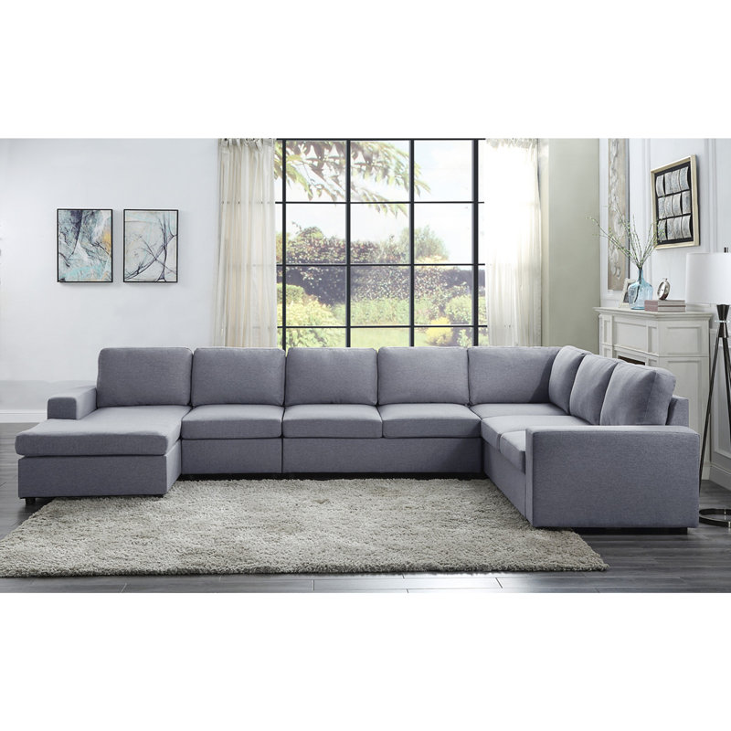 Canapé modulaire réversible en lin gris clair à 7 places 146,5 po Hayden, Lin - Gris clair