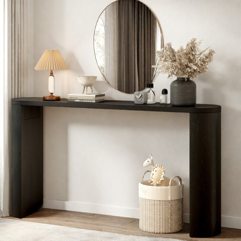 Simple Console Table With Semi-cylindrical Leg Design, Black