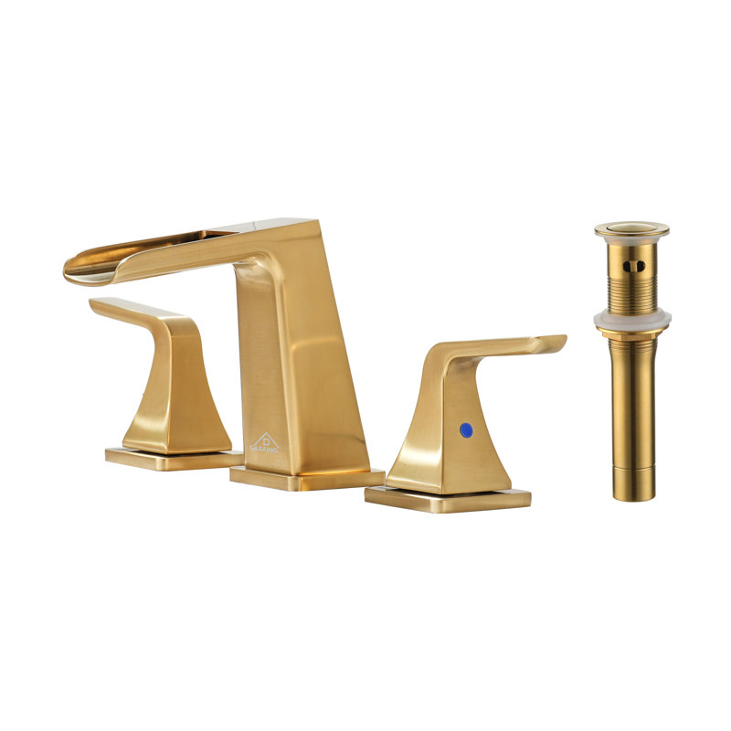 Widespread 2-handle Bathroom Faucet with Drain Assembly, Brushed Gold